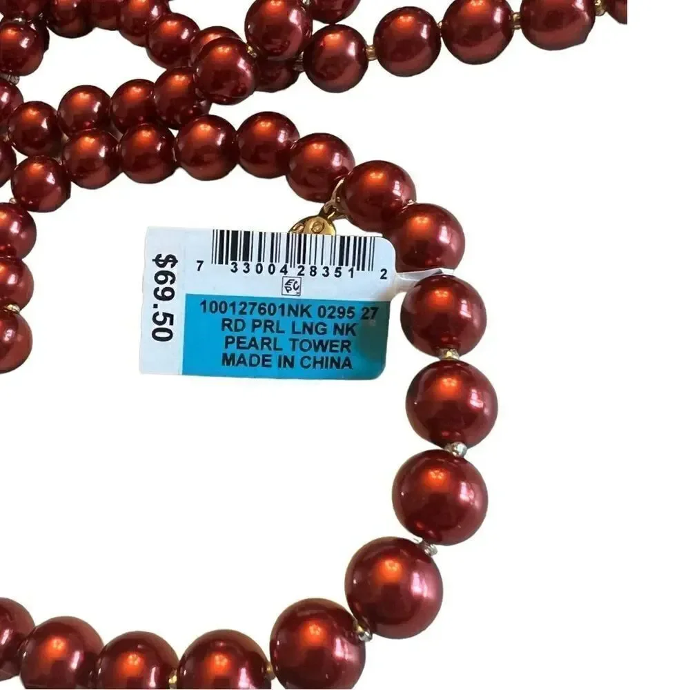 Charter Club Gold-Tone Imitation Pearl Long Strand Necklace Red New